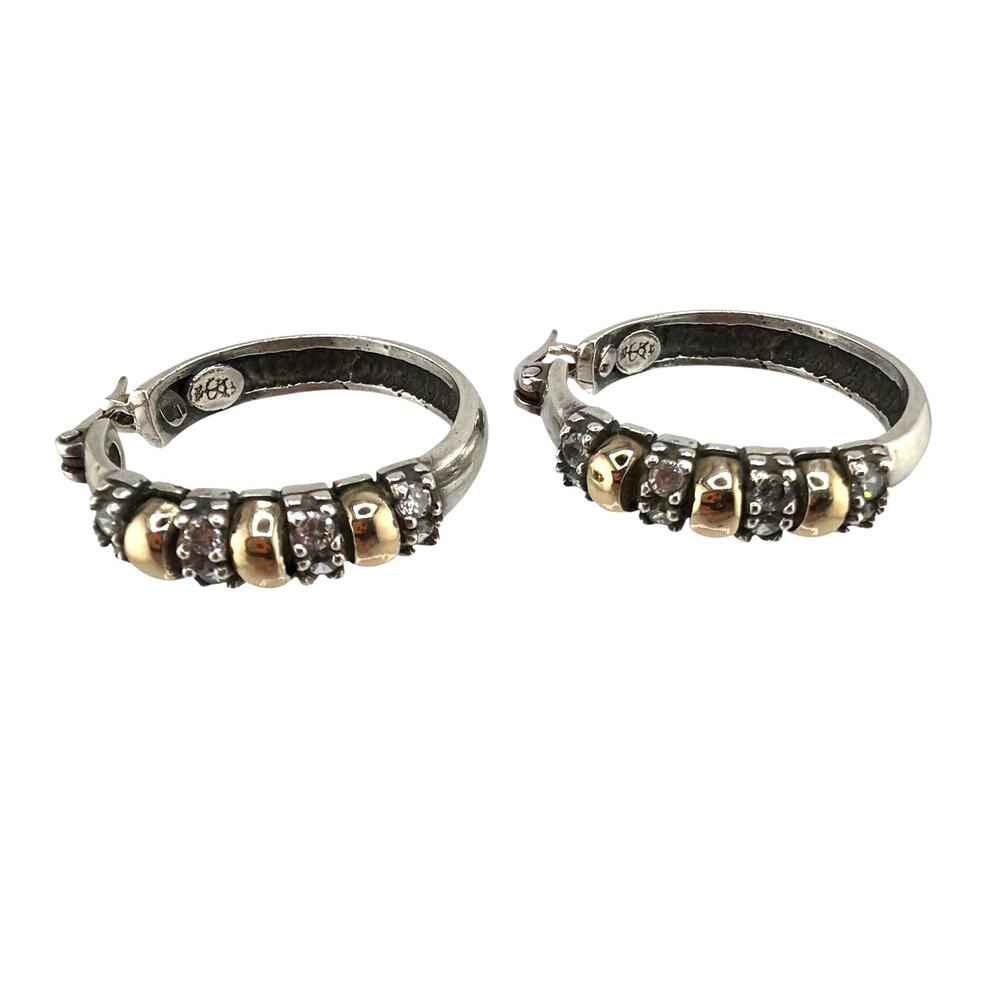 Vintage OTC Sterling Silver and Gold Accent Diamond Hoop Earrings